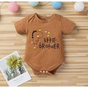 little brother dinosaur and stars one piece baby outfit 0-3m brown